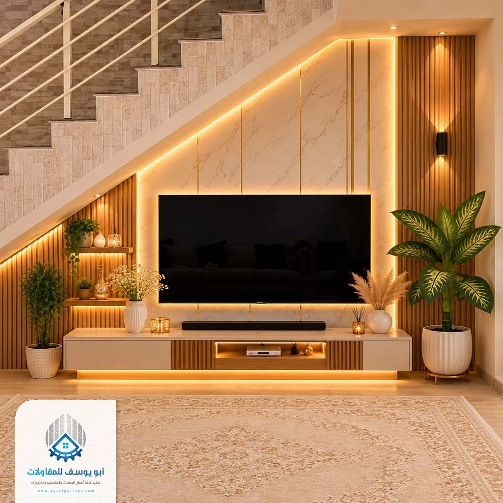 ديكور تلفزيون تحت الدرج الرياض
